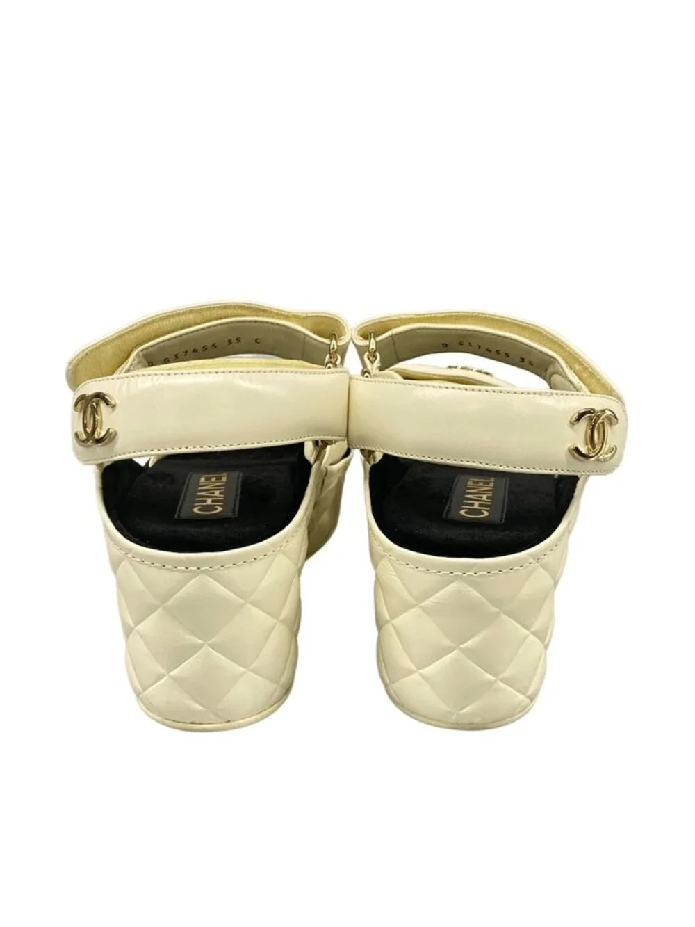 Chanel Sandals 35 C Ivory CC Logo Wedge Sole